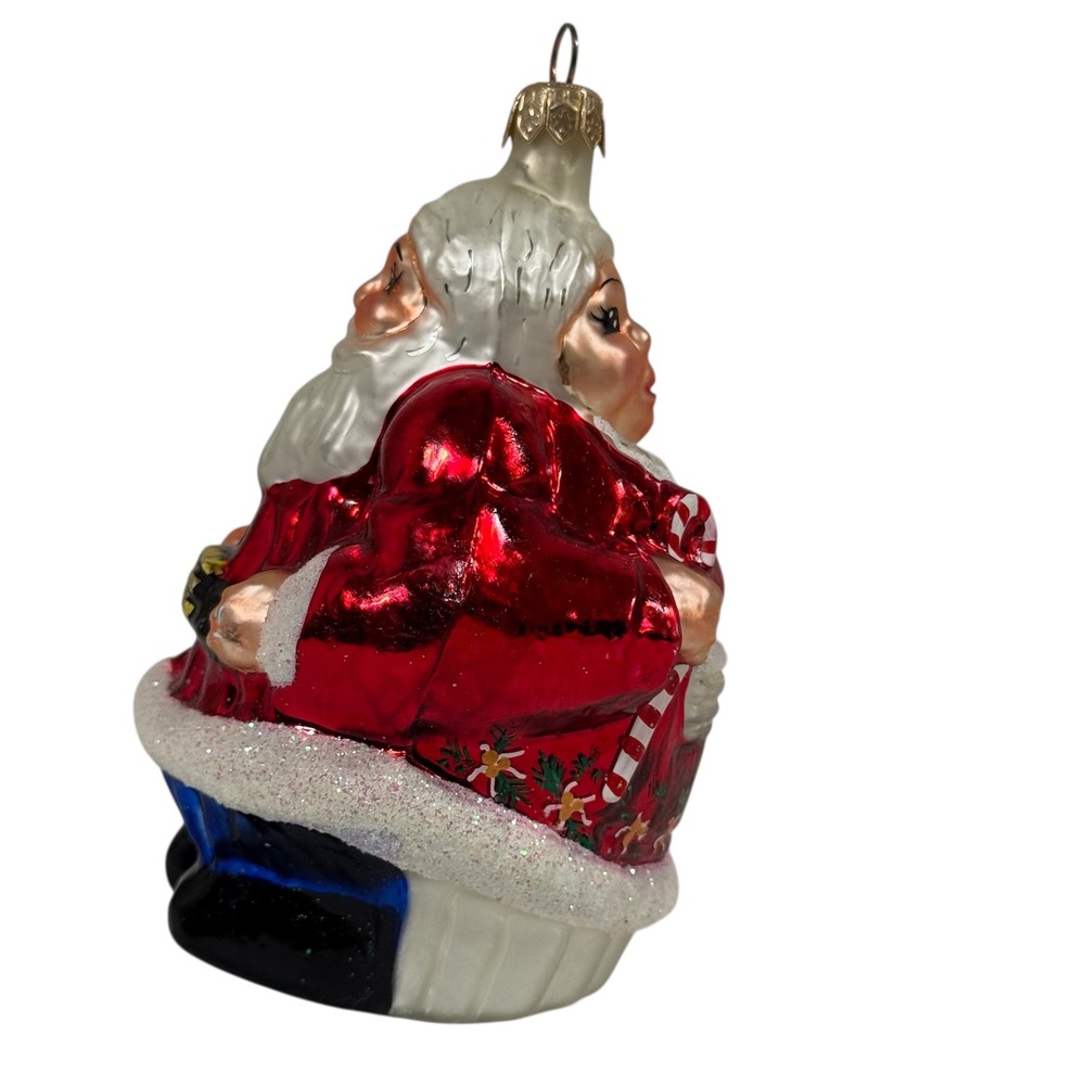 RADKO Double Sided Santa and Mrs Claus Blown Glass Christmas Ornament